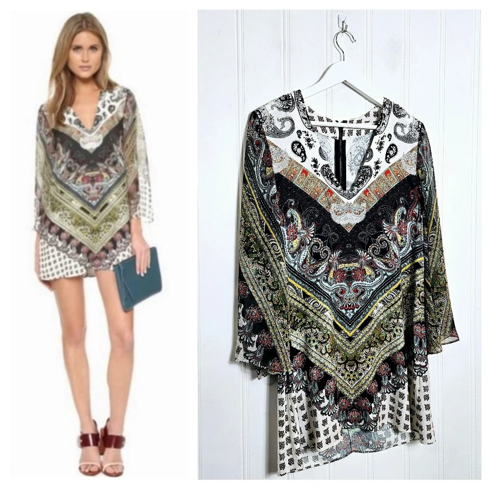 Alice + Olivia Dress Womens Size XS Beaded Paisley Multi Color Long Sleeve